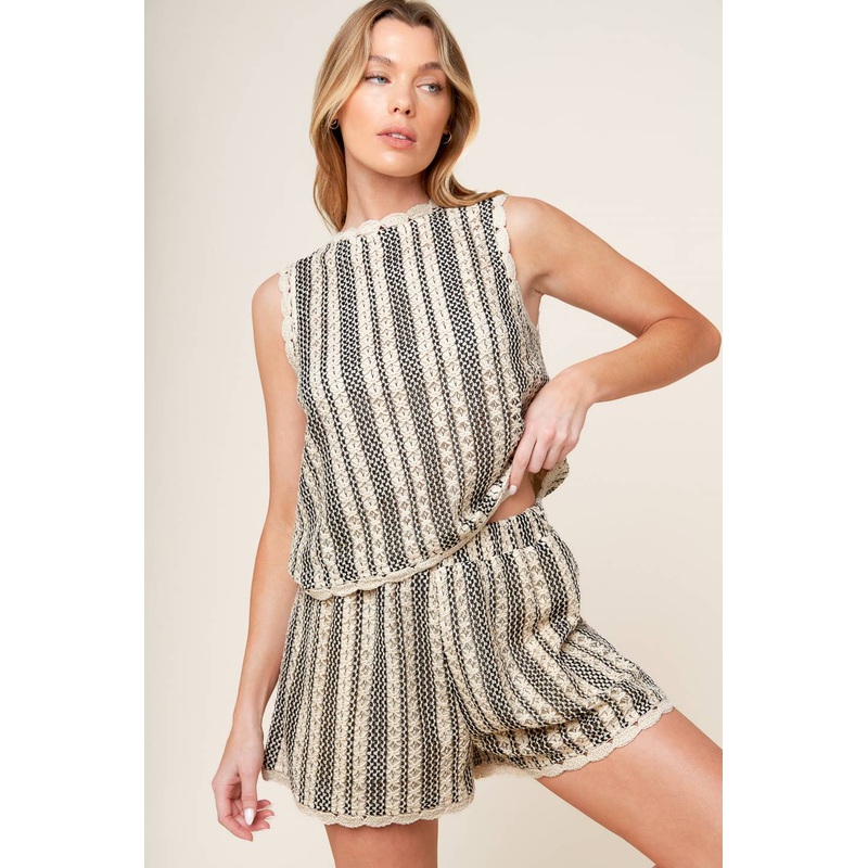 ALL IN DUE TIME CROCHET LACE TOP AND SHORTS SET