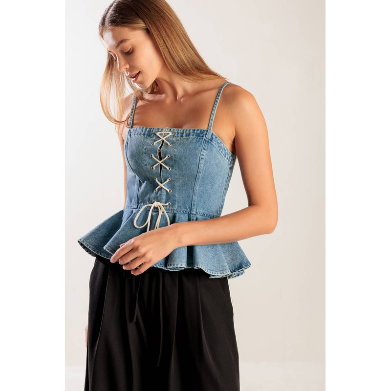 GRAND ENTRANCE INDIGO DENIM TOP
