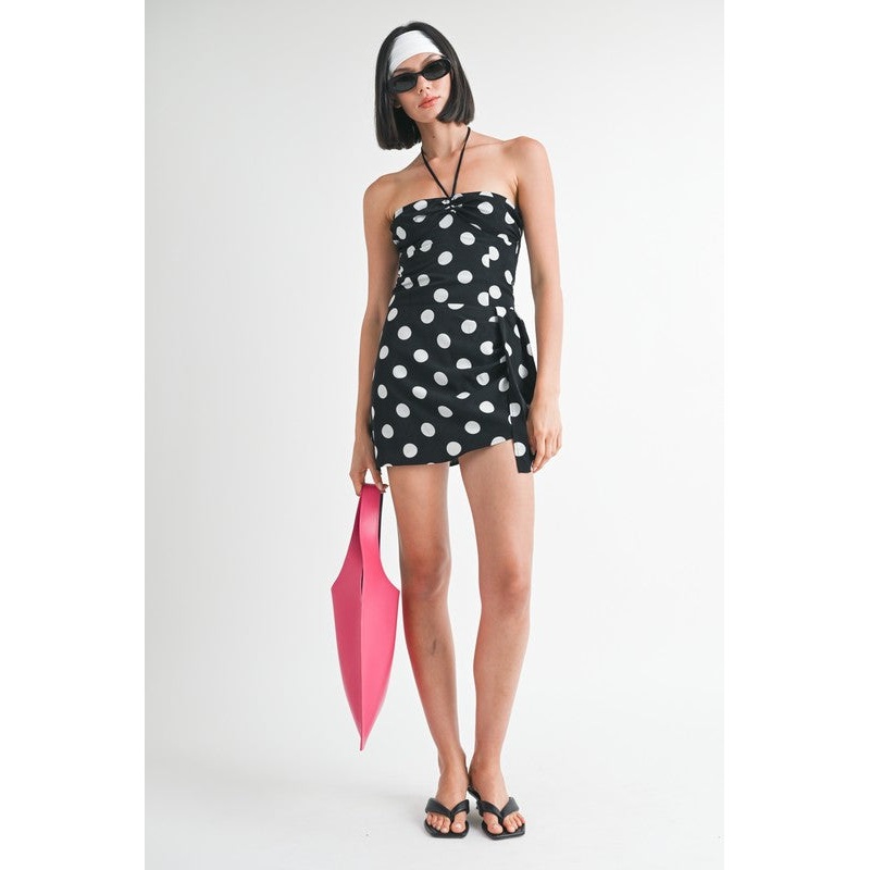 MINI RUCHED POLKA DOT DRESS|BLACK POLKA|S|M|L