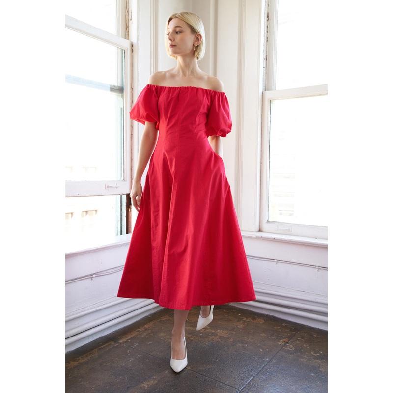 PROTECTING MY PEACE RED WOVEN MIDI DRESS
