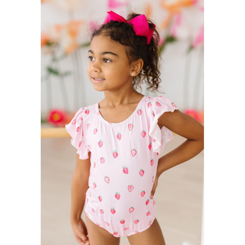 Sweet Strawberries S/S Flutter Sleeve Leotard