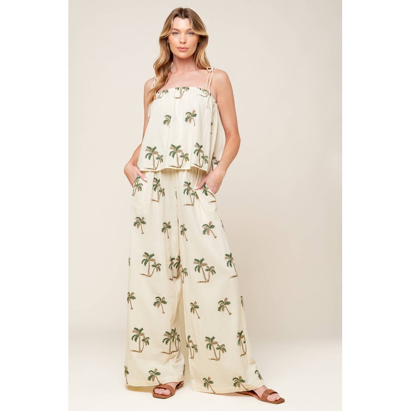 TERRIFIC TIMING IVORY WOVEN TOP AND PANT SET