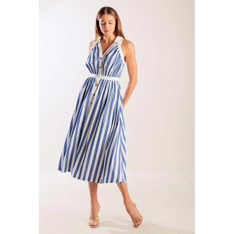 WAIT FOR IT WOVEN MIDI DRESS|NAVY|S|M|L|1X|2X|3X