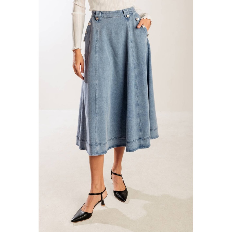 AT FIRST GLANCE DENIM MIDI SKIRT