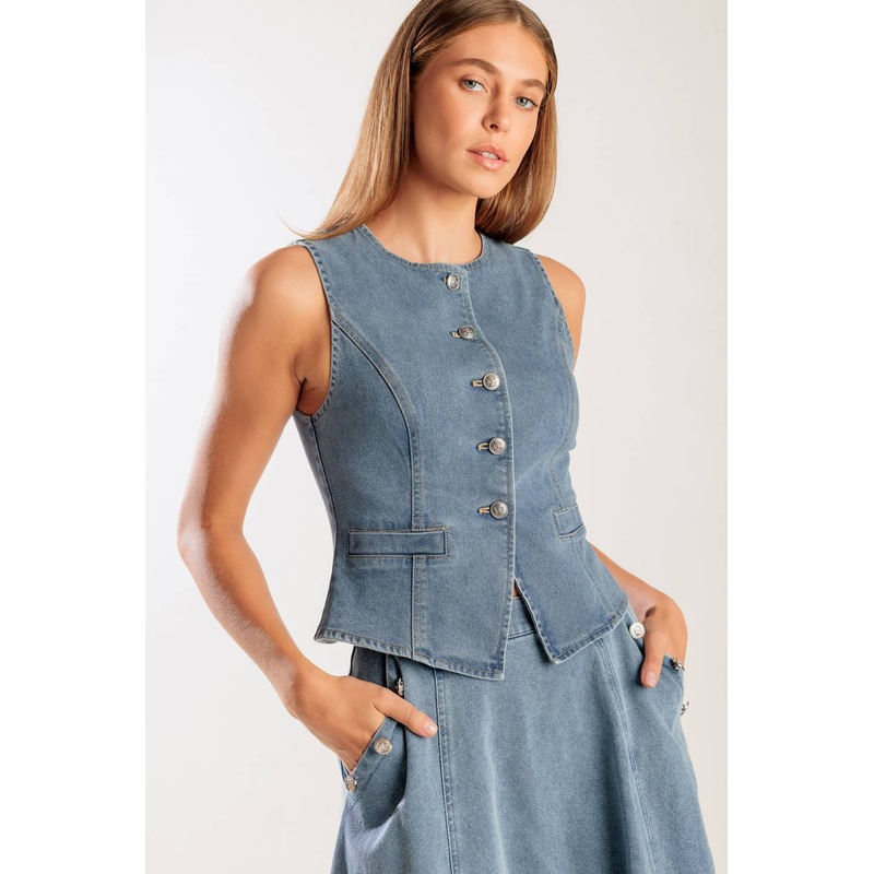 AT FIRST GLANCE DENIM VEST|DENIM BLUE|S|M|L