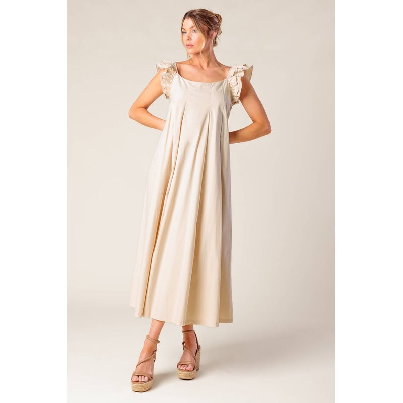 CHAMPAGNE TOAST TAUPE WOVEN MIDI DRESS