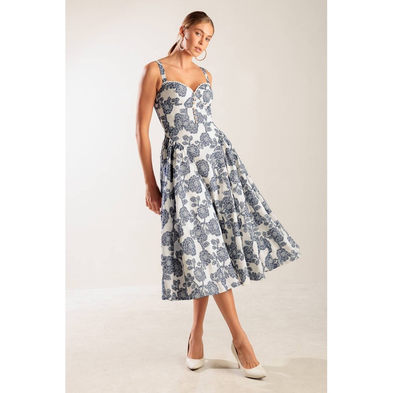 EXPLORING NEW INTERESTS WOVEN MIDI DRESS