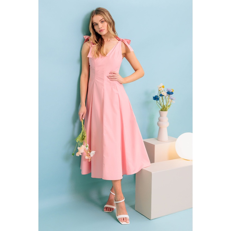ON THE RIGHT TRACK PEACH WOVEN MIDI DRESS