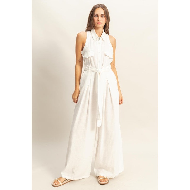 Sleeveless Tie Waist Wide Leg Jumpsuit