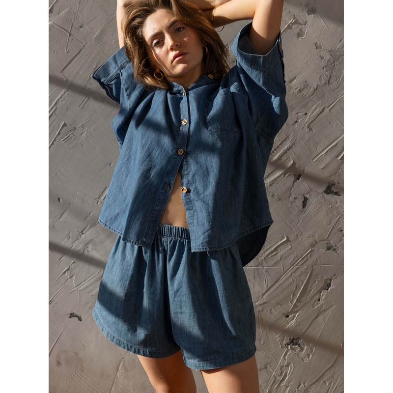 The Chambray Denim Shirt|mid denim|XS|S|M|L|XL
