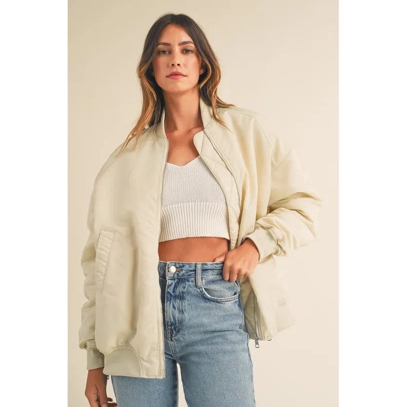 Back Ruched Utiltiy Bomber Jacket