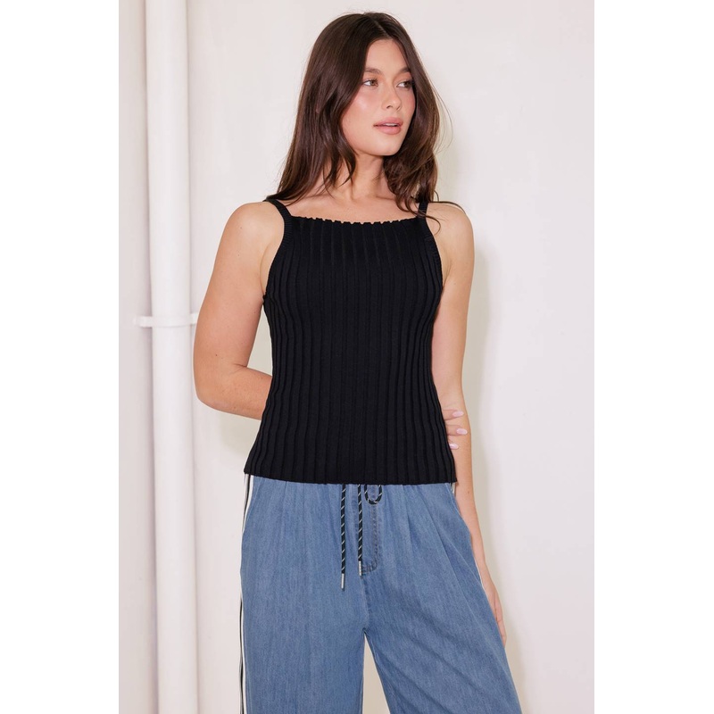 BIT OF SUNSHINE BLACK SWEATER KNIT TANK TOP