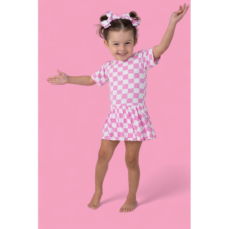 BUBBLEGUM CHECKERS DREAM BODYSUIT DRESS