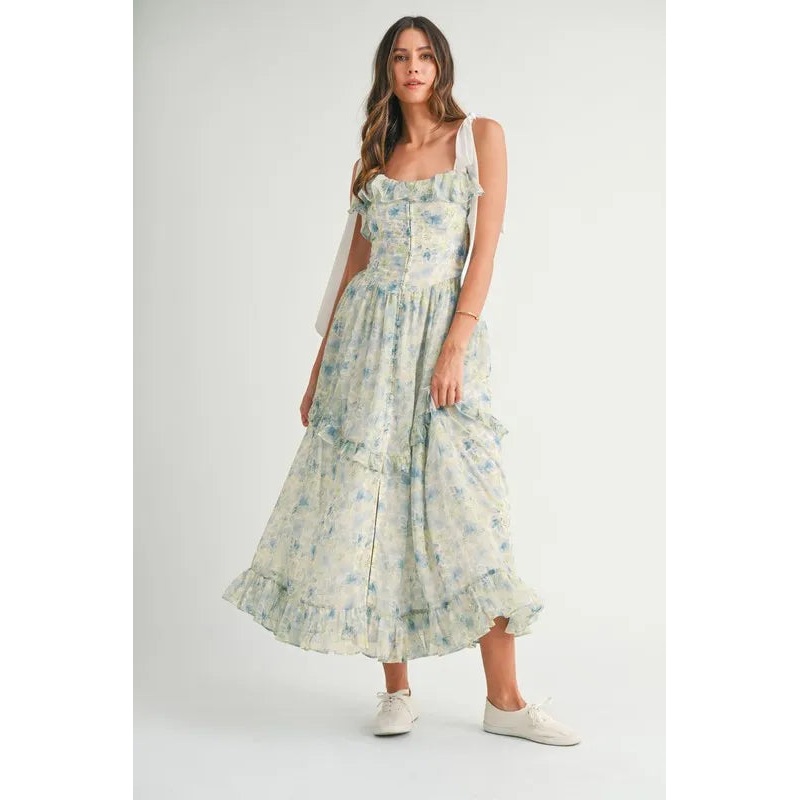 Floral Printed Shoulder Strap Midi Dress
