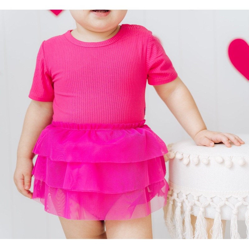 HOT PINK RIB DREAM TUTU BODYSUIT DRESS