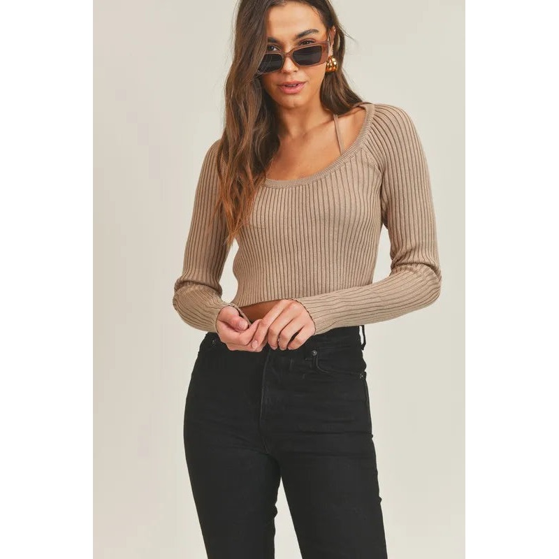 Long Sleeve Crop Sweater Top and Inner Bra Set