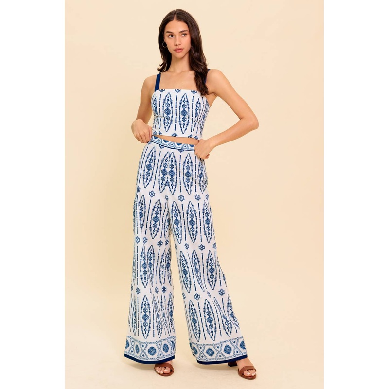 MODERN APPROACH NAVY WOVEN TOP AND PANT SET