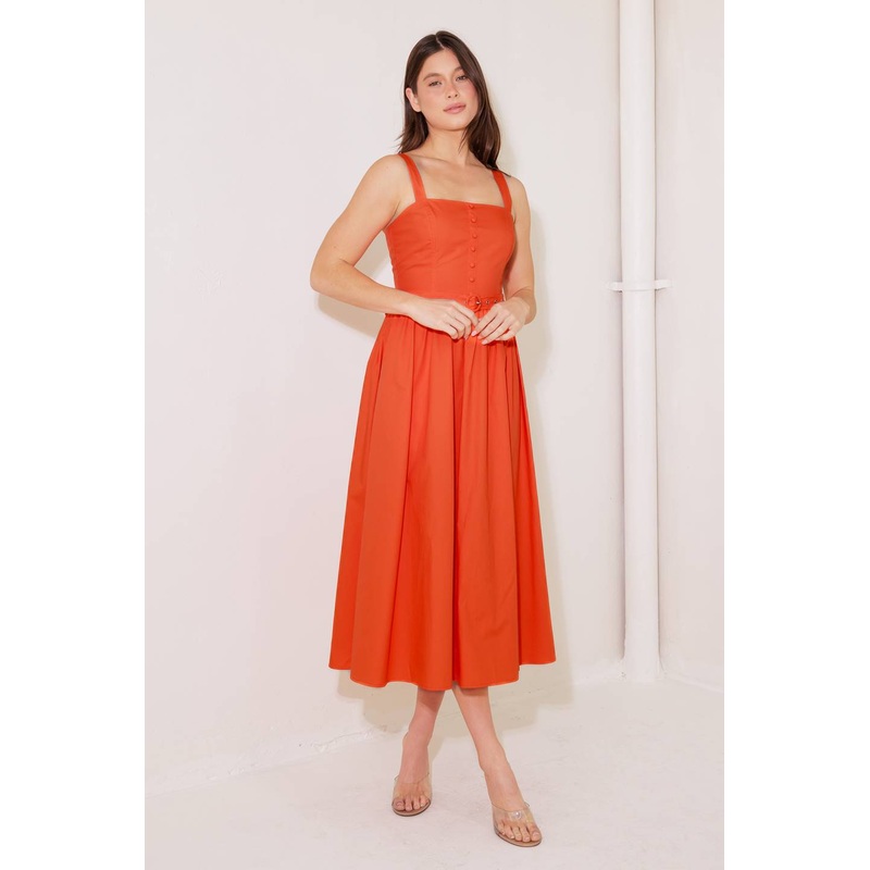 NO TIMELINE TOMATO WOVEN MIDI DRESS