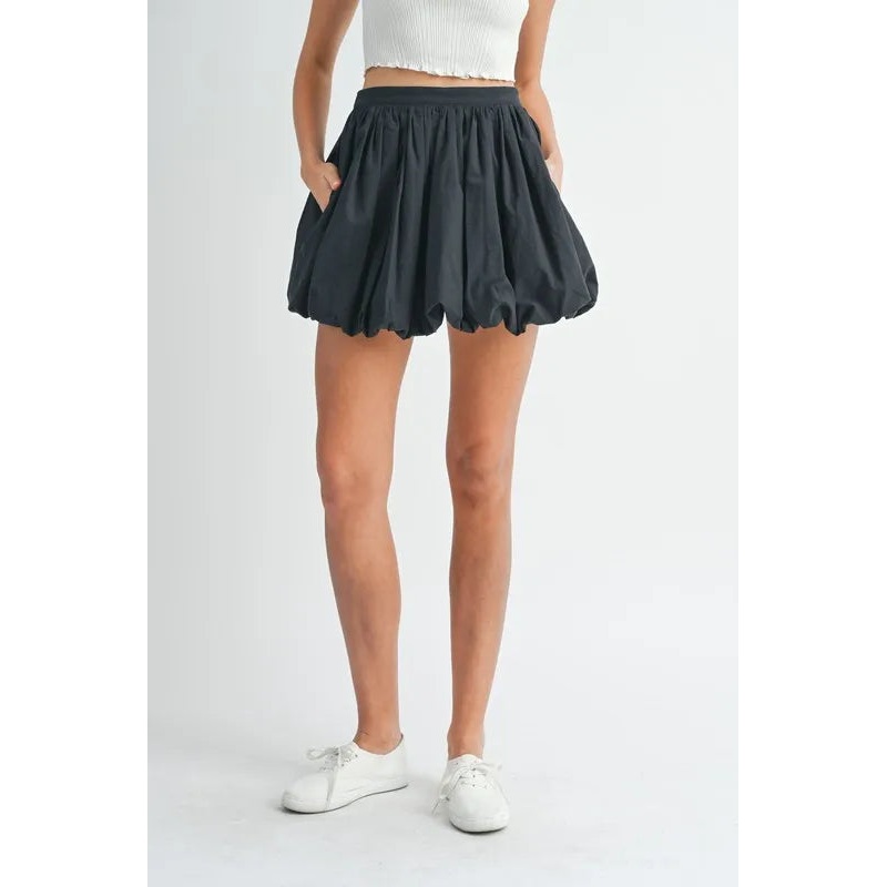 Poplin Bubble Mini Skirt|Black|S|M|L
