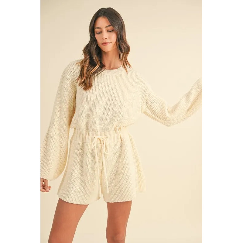 Round Neck Long Sleeve Sweater Romper