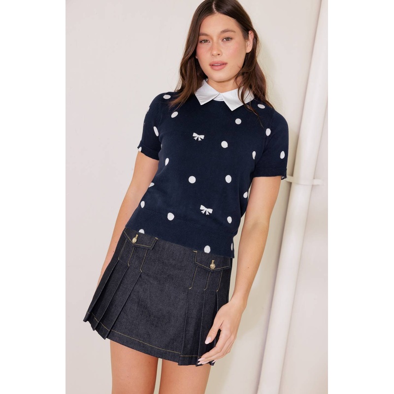 SIDEWALK CAF NAVY SWEATER KNIT TOP