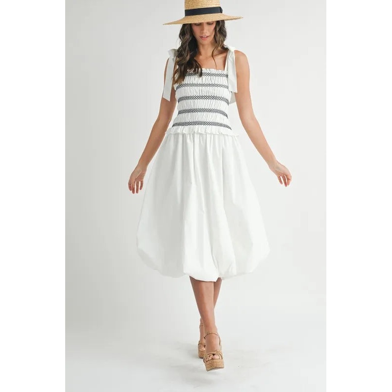 Smocked Bodice Bubble Midi Dress
