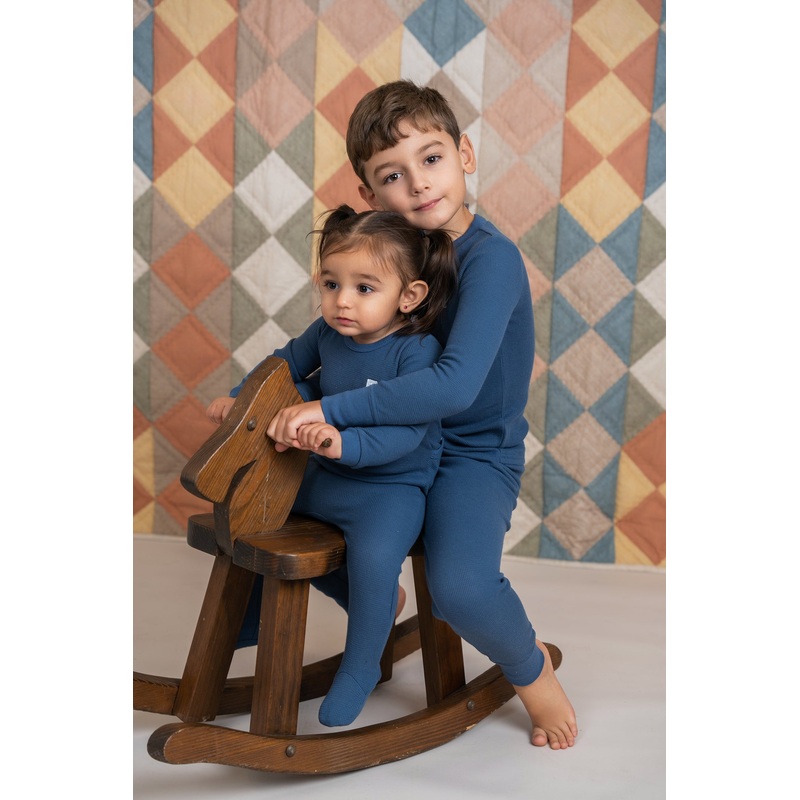 Waffle Square Textured Onesie|Denim|Ginger|3 Months