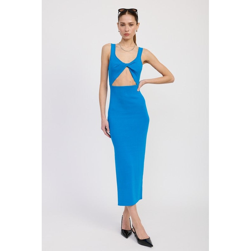 FRONT KNOT MIDI DRESS WITH CUTOUT