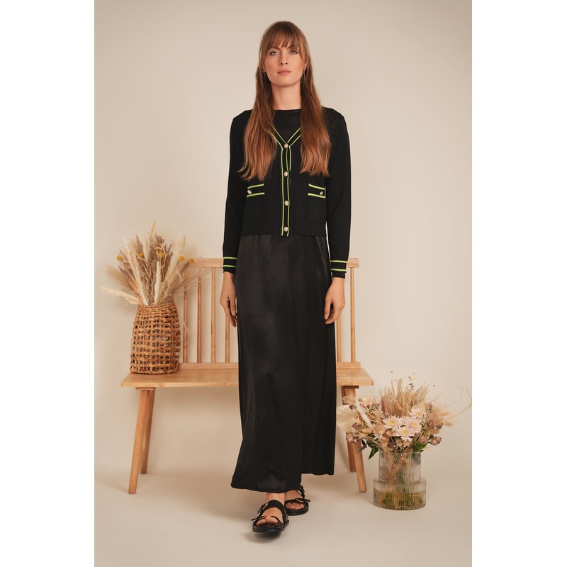 Knit Contrast Stripe Cardigan|Black|White|XS|S|M|L|XL|1XL|2XL