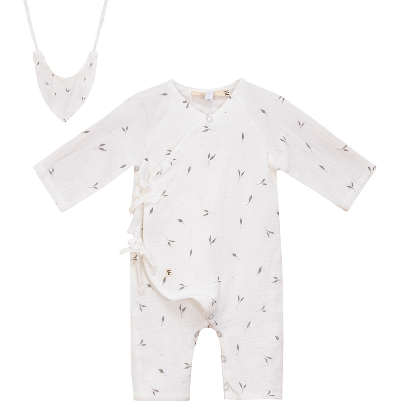 Leaf Print muslin Wrap Romper|White|3 Months|6 Months|9 Months|12 Months|18 Months|24 Months