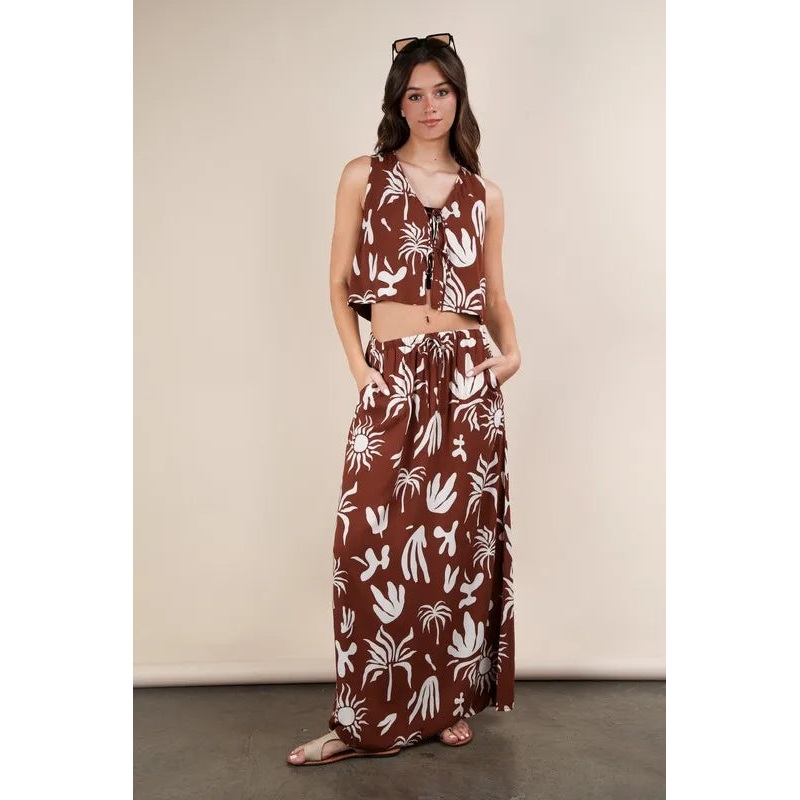 Printed Resort Midi Skirt|Chocolate|M|L|S