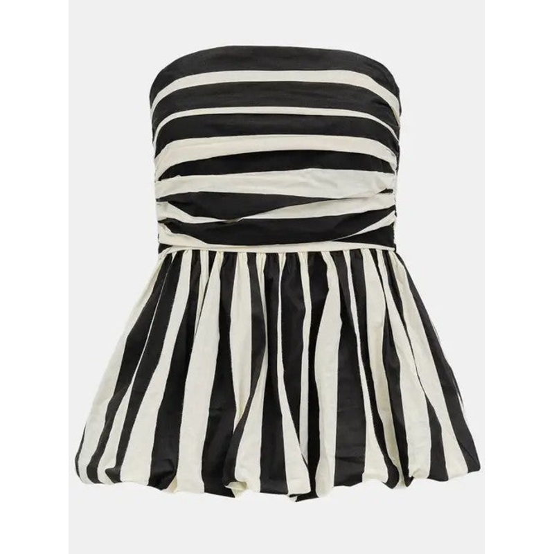 Stripe strapless peplum top|Black|S|M|L|XL