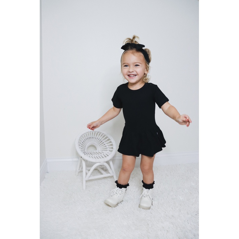 BLACK RIB DREAM BODYSUIT DRESS
