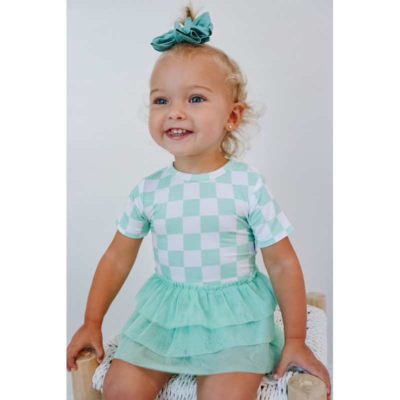 MINT CHECKERS DREAM TUTU BODYSUIT DRESS