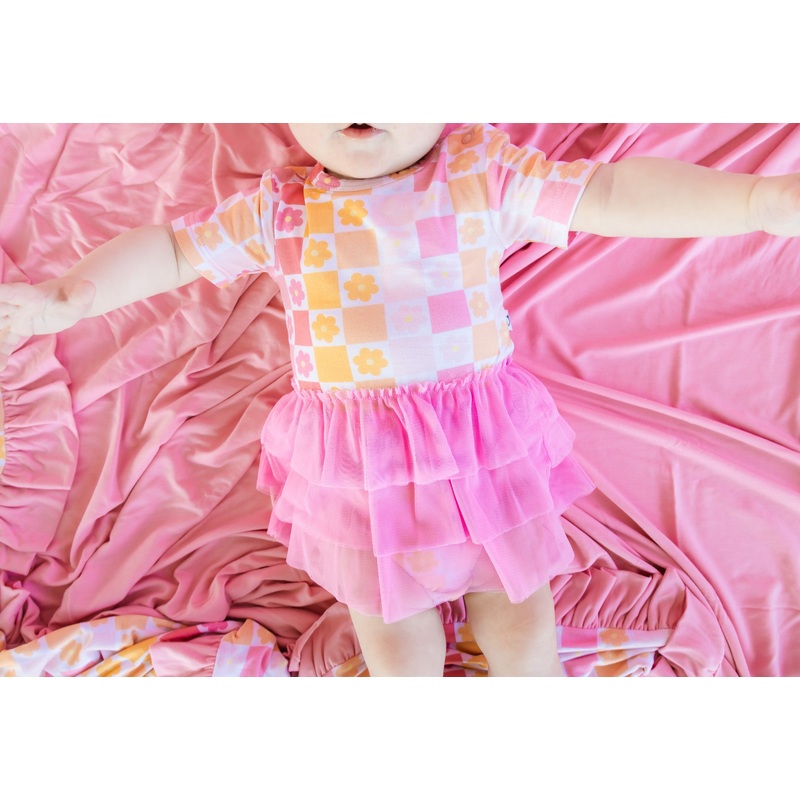 SUMMER SUNSET CHECKERS DREAM TUTU BODYSUIT DRESS
