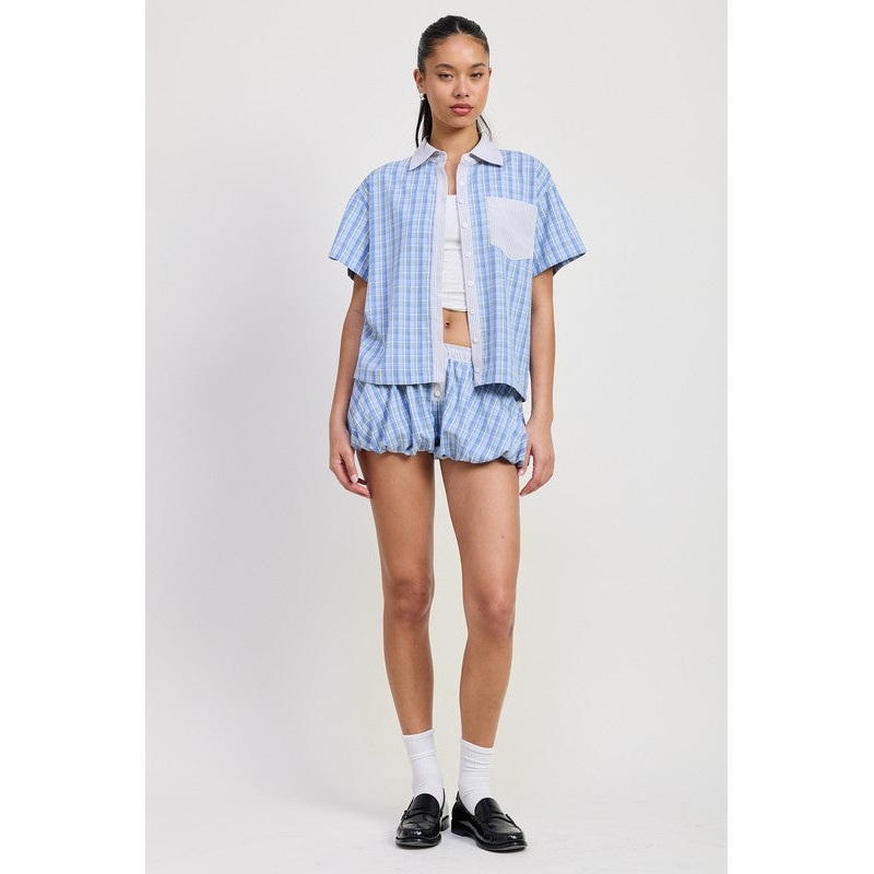 BUBBLE HEM SHORTS WITH ELASTIC WAIST