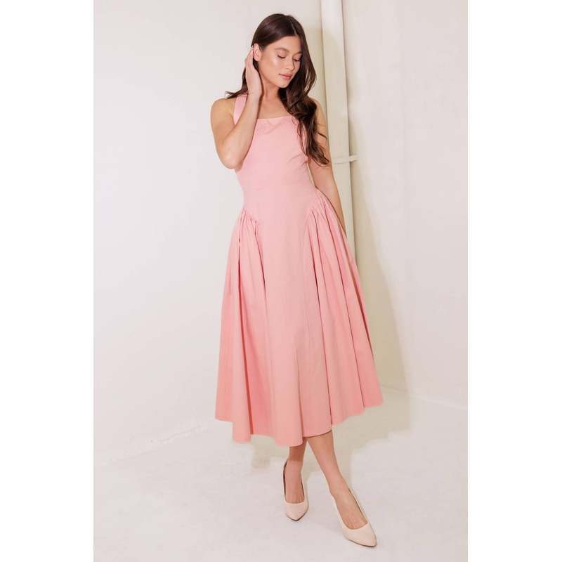 CAUGHT IN THE RAIN PINK WOVEN MIDI DRESS