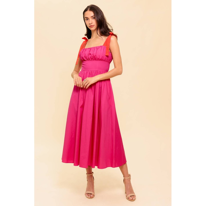EVENING DELIGHTS FUCHSIA WOVEN MIDI DRESS