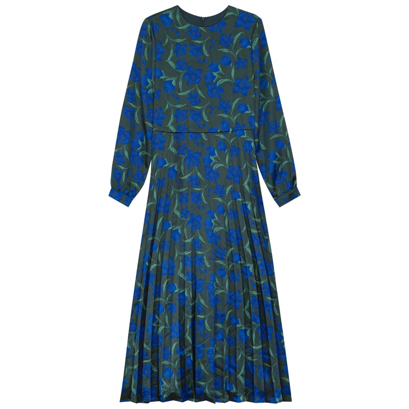 Floral Pleated Dress|Green/Royal|XXS|XS|S|M|L|XL