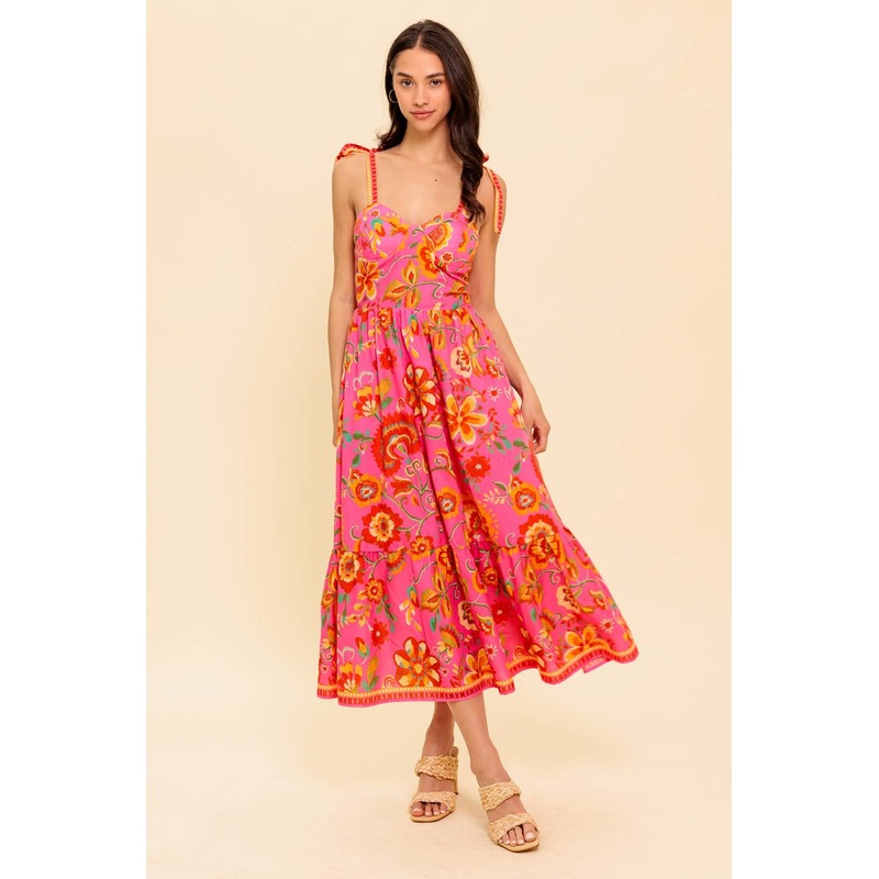 GARDEN GATHERING PINK WOVEN MIDI DRESS