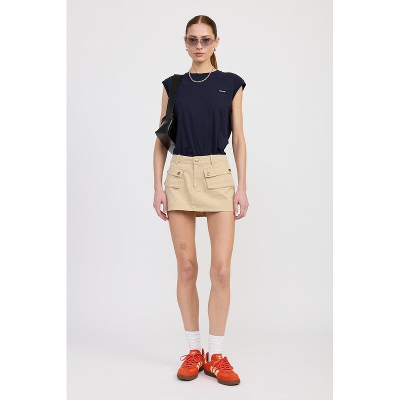 LOW WAIST DENIM MINI SKIRT WITH FRONT POCKETS