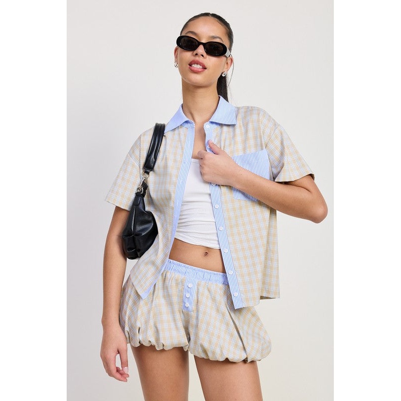 MIX MEDIA OVERSIZED SHIRT|TAUPE COMBO|S|M|L