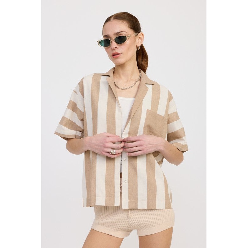 OVERSIZED BUTTON UP SHIRT|MOCHA STRIPE|S|M|L