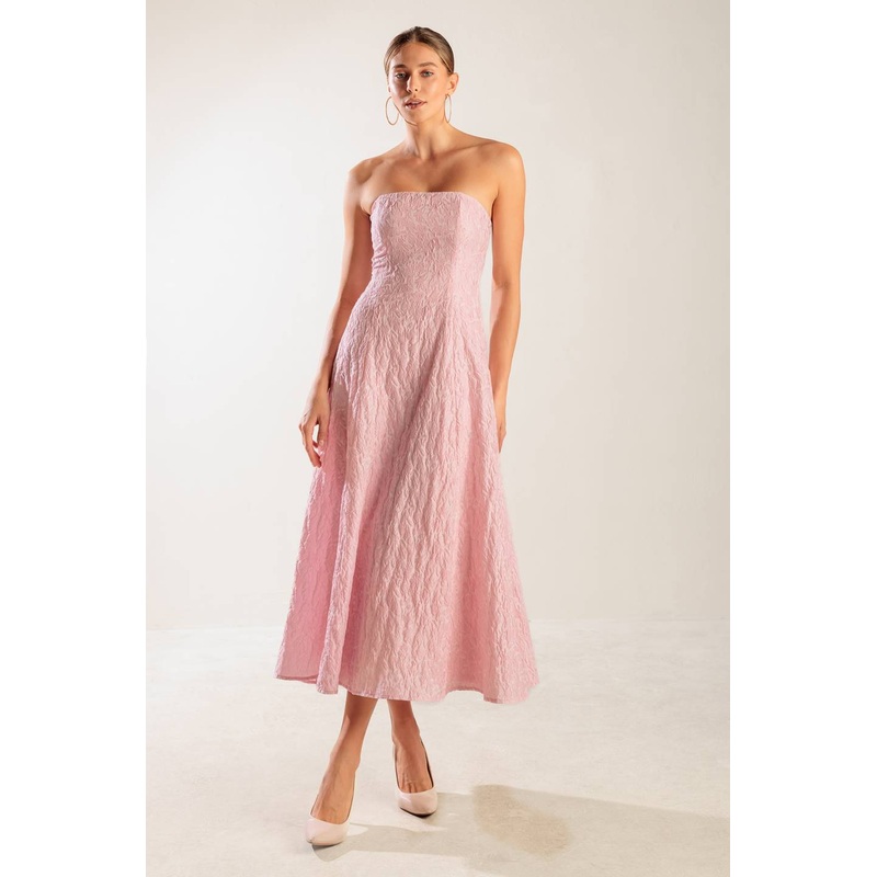 ROLL WITH IT PINK WOVEN MIDI DRESS