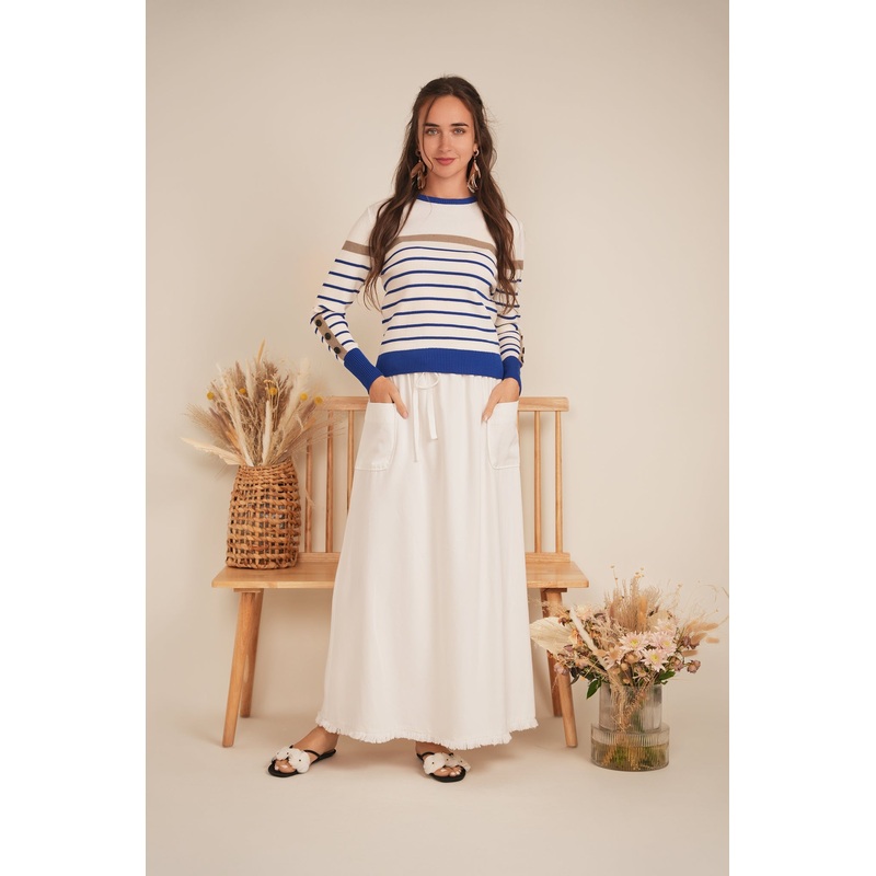 Stripped Sweater|White/Black|White/Light Sapphire|XS|S|M|L|XL|1XL|2XL|3XL