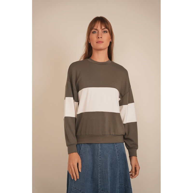 Wide Stripe Sweatshirt|Black|Dark Denim|Light Olive|White|XS|S|M|L|XL|1XL
