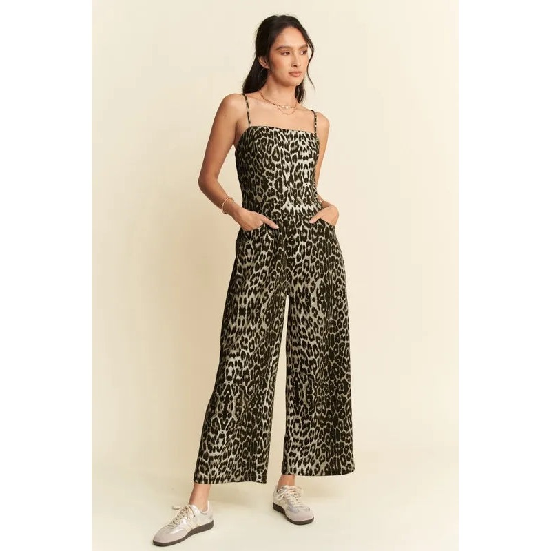 Leopard Spaghetti Straps Wide Leg Jumpsuit