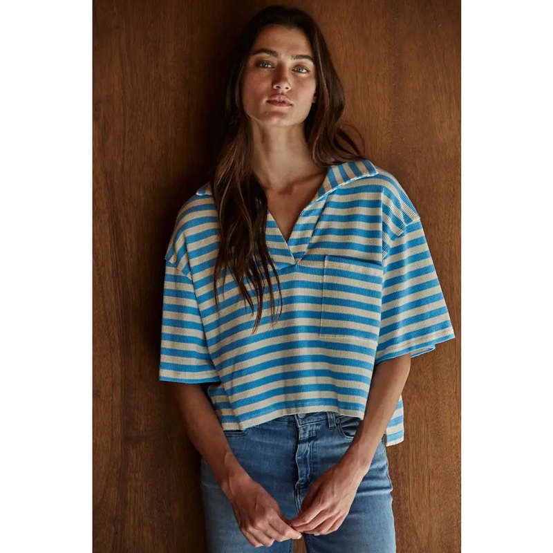 Knit Collar Stripe Crop Top|Small|Medium|Large
