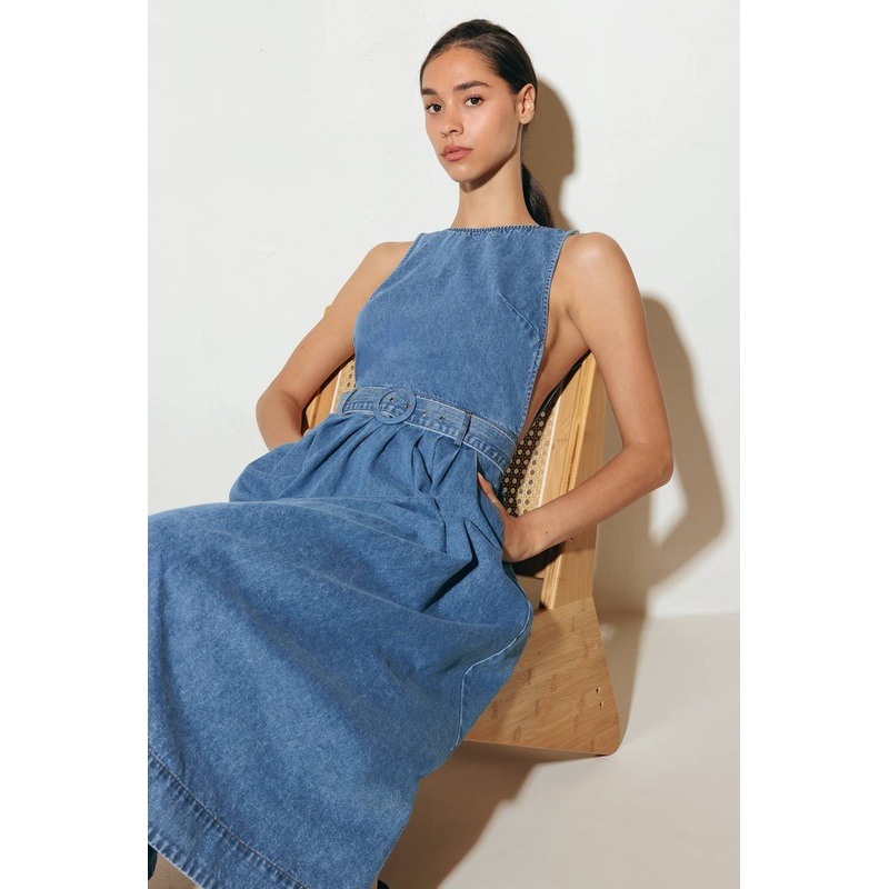 LAVENDER FIELDS DENIM MIDI DRESS