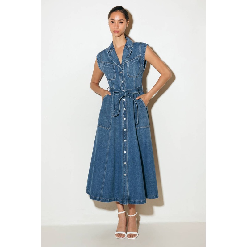 LIGHT CODE MEDIUM DENIM MIDI DRESS